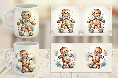 Mug Wrap Watercolor Gingerbread Man Sublimation artnoy 