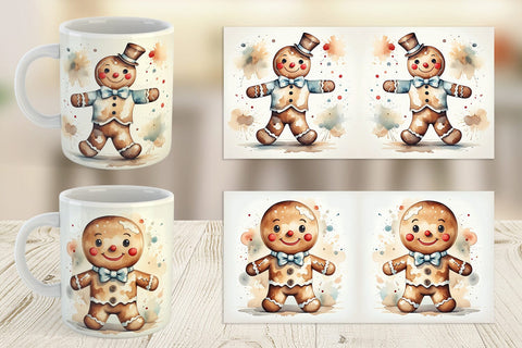 Mug Wrap Watercolor Gingerbread Man Sublimation artnoy 