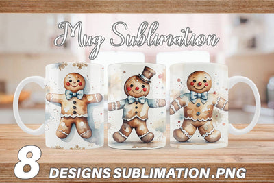 Mug Wrap Watercolor Gingerbread Man Sublimation artnoy 