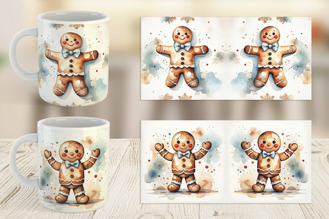 Mug Wrap Watercolor Gingerbread Man Sublimation artnoy 