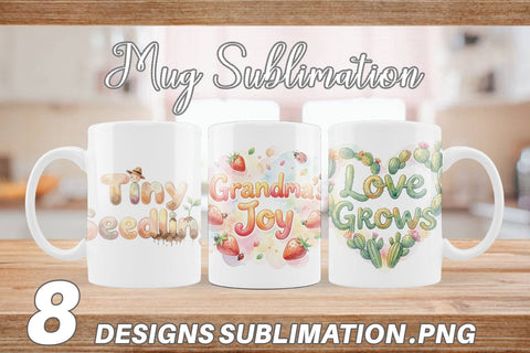 Mug Wrap Watercolor Grandma Little Sprout Quote Sublimation artnoy 