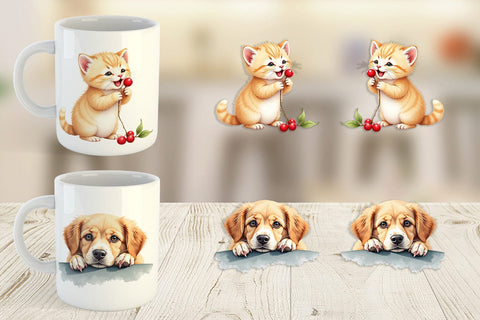 Mug Wrap Watercolor Grateful Pups Kittens Sublimation artnoy 
