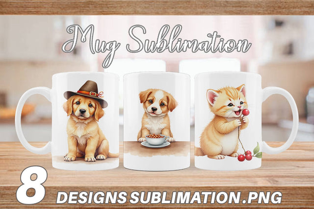 Mug Wrap Watercolor Grateful Pups Kittens Sublimation artnoy 