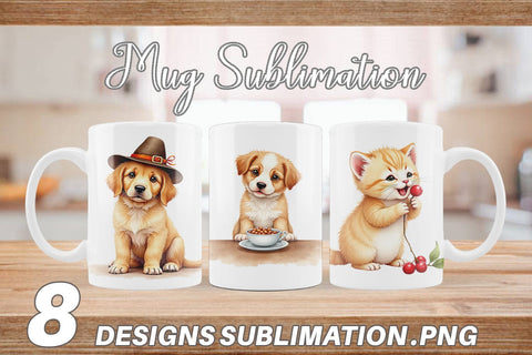 Mug Wrap Watercolor Grateful Pups Kittens Sublimation artnoy 