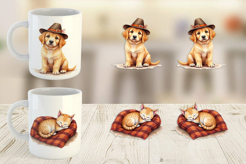 Mug Wrap Watercolor Grateful Pups Kittens Sublimation artnoy 