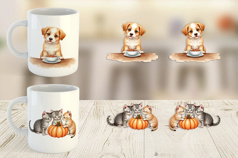 Mug Wrap Watercolor Grateful Pups Kittens Sublimation artnoy 
