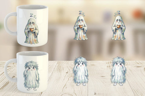 Mug Wrap Watercolor Groggy Morning Coffee Ghost Sublimation artnoy 