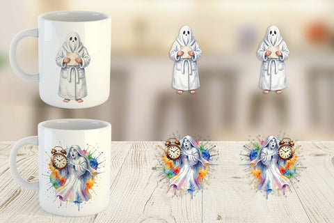 Mug Wrap Watercolor Groggy Morning Coffee Ghost Sublimation artnoy 