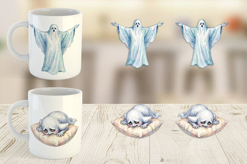 Mug Wrap Watercolor Groggy Morning Coffee Ghost Sublimation artnoy 
