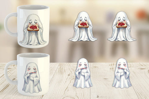 Mug Wrap Watercolor Groggy Morning Coffee Ghost Sublimation artnoy 