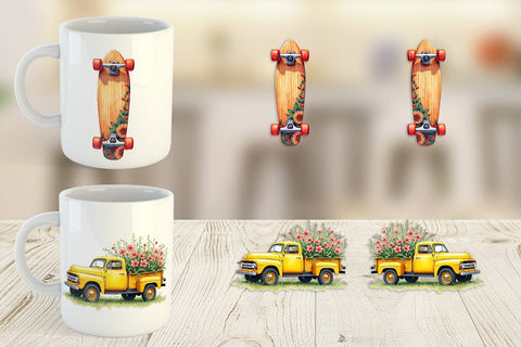 Mug Wrap Watercolor Groovy Bloom Riders 70s Floral Transport Sublimation artnoy 