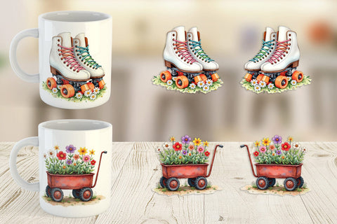 Mug Wrap Watercolor Groovy Bloom Riders 70s Floral Transport Sublimation artnoy 