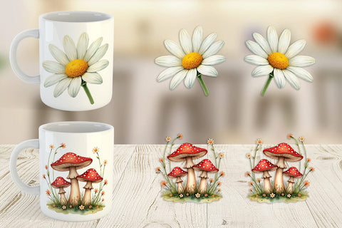 Mug Wrap Watercolor Groovy Garden 70s Retro Watercolor Florals Sublimation artnoy 