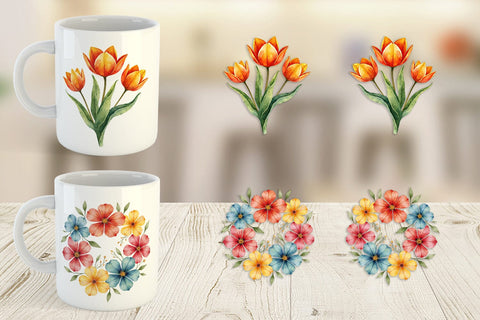 Mug Wrap Watercolor Groovy Garden 70s Retro Watercolor Florals Sublimation artnoy 