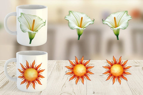Mug Wrap Watercolor Groovy Garden 70s Retro Watercolor Florals Sublimation artnoy 