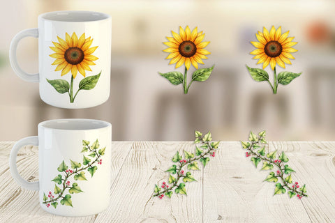Mug Wrap Watercolor Groovy Garden 70s Retro Watercolor Florals Sublimation artnoy 