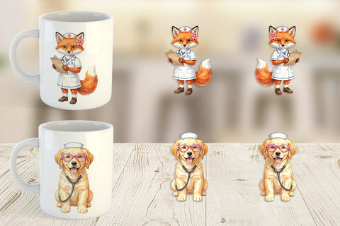 Mug Wrap Watercolor Groovy Retro Animal Nurse Sublimation artnoy 