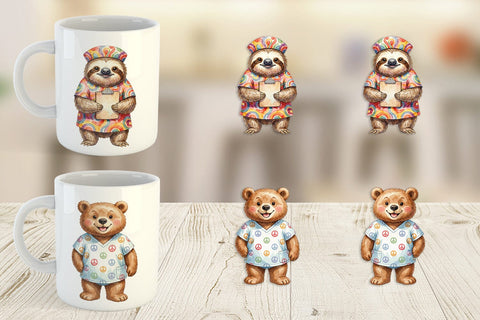 Mug Wrap Watercolor Groovy Retro Animal Nurse Sublimation artnoy 