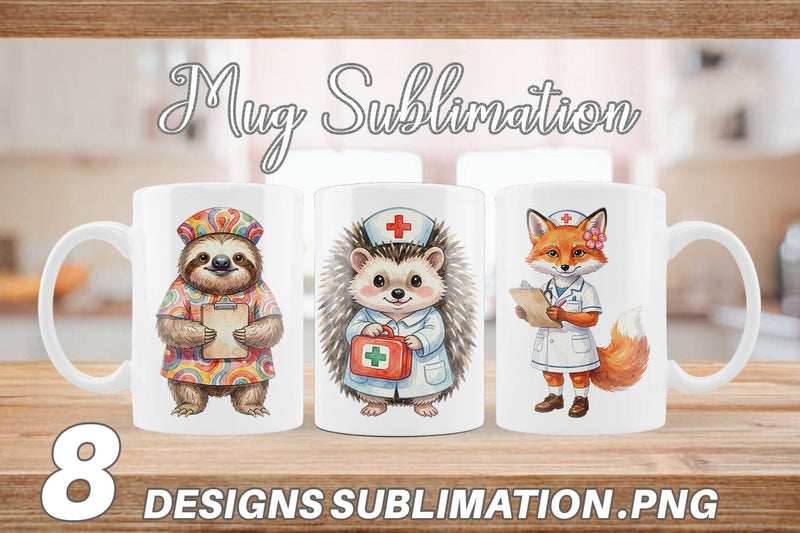 Mug Wrap Watercolor Groovy Retro Animal Nurse Sublimation artnoy 