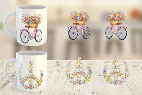 Mug Wrap Watercolor Groovy Retro Floral Garden Sublimation artnoy 
