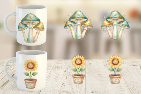 Mug Wrap Watercolor Groovy Retro Floral Garden Sublimation artnoy 