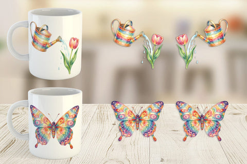 Mug Wrap Watercolor Groovy Retro Floral Garden Sublimation artnoy 