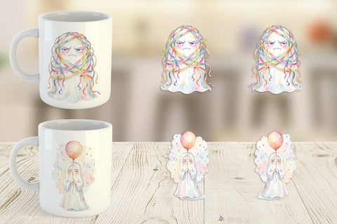 Mug Wrap Watercolor Grumpy Anti Social Ghost Sublimation artnoy 
