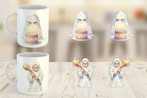 Mug Wrap Watercolor Grumpy Anti Social Ghost Sublimation artnoy 
