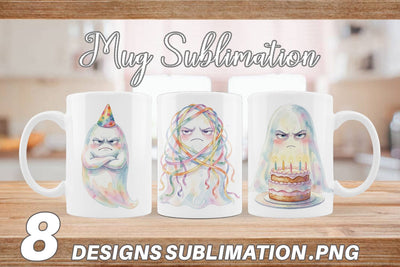 Mug Wrap Watercolor Grumpy Anti Social Ghost Sublimation artnoy 