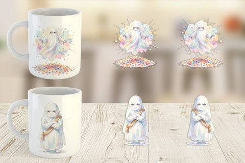 Mug Wrap Watercolor Grumpy Anti Social Ghost Sublimation artnoy 