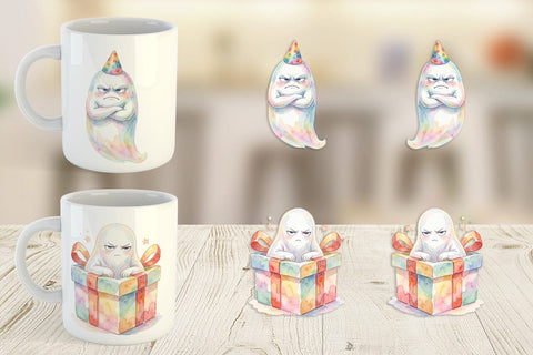 Mug Wrap Watercolor Grumpy Anti Social Ghost Sublimation artnoy 