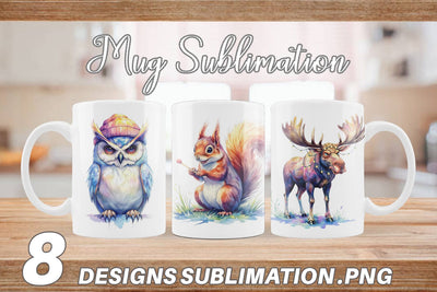 Mug Wrap Watercolor Grumpy Camping Animals Sublimation artnoy 