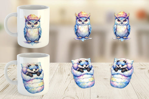 Mug Wrap Watercolor Grumpy Camping Animals Sublimation artnoy 
