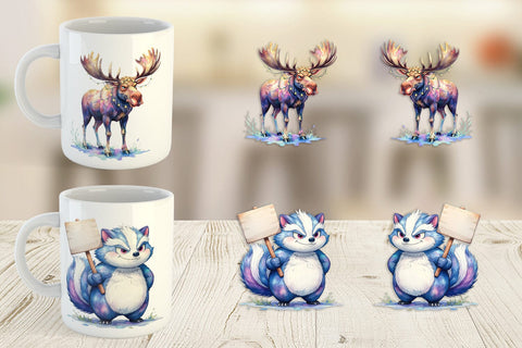 Mug Wrap Watercolor Grumpy Camping Animals Sublimation artnoy 