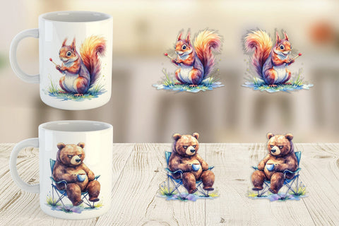 Mug Wrap Watercolor Grumpy Camping Animals Sublimation artnoy 