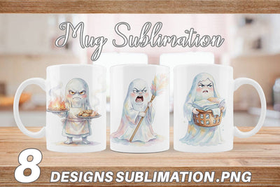 Mug Wrap Watercolor Grumpy Ghost Home Disasters Sublimation artnoy 