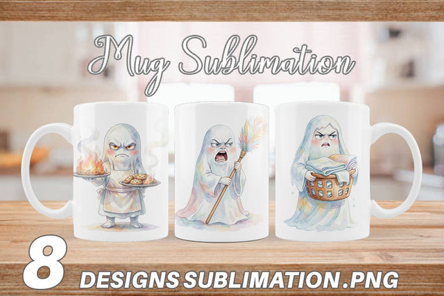 Mug Wrap Watercolor Grumpy Ghost Home Disasters Sublimation artnoy 