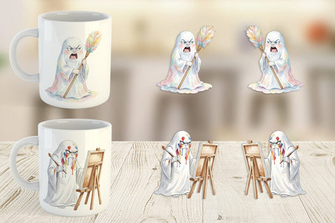 Mug Wrap Watercolor Grumpy Ghost Home Disasters Sublimation artnoy 