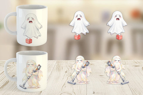 Mug Wrap Watercolor Grumpy Ghost Home Disasters Sublimation artnoy 