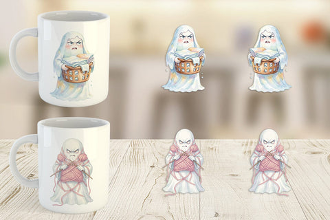 Mug Wrap Watercolor Grumpy Ghost Home Disasters Sublimation artnoy 