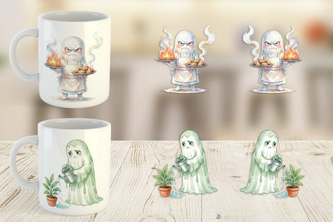 Mug Wrap Watercolor Grumpy Ghost Home Disasters Sublimation artnoy 