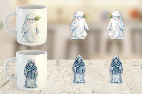 Mug Wrap Watercolor Grumpy Rainy Day Ghost Art Sublimation artnoy 