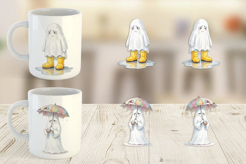 Mug Wrap Watercolor Grumpy Rainy Day Ghost Art Sublimation artnoy 