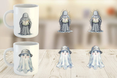 Mug Wrap Watercolor Grumpy Rainy Day Ghost Art Sublimation artnoy 