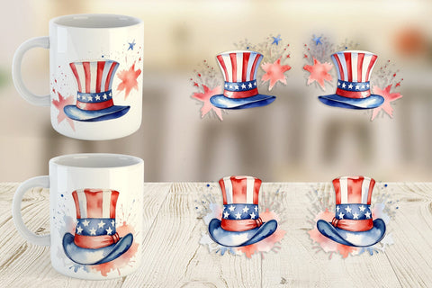 Mug Wrap Watercolor Hat Patriotic Sublimation artnoy 