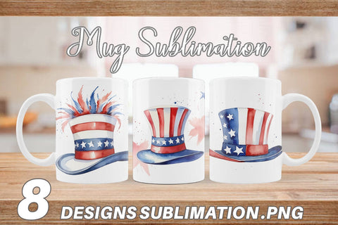 Mug Wrap Watercolor Hat Patriotic Sublimation artnoy 