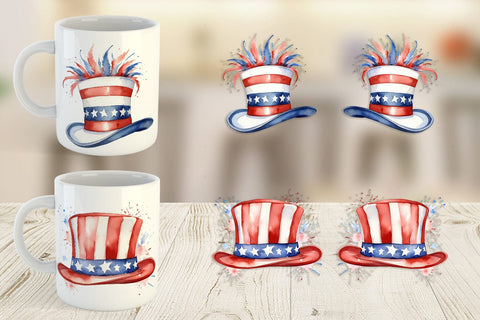 Mug Wrap Watercolor Hat Patriotic Sublimation artnoy 