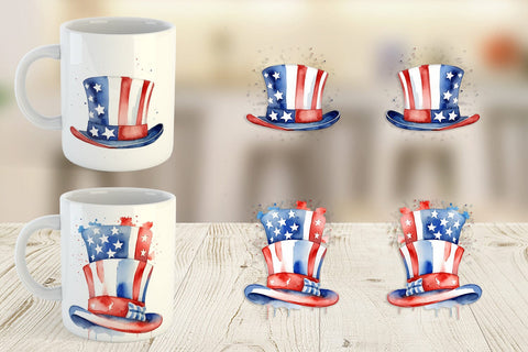 Mug Wrap Watercolor Hat Patriotic Sublimation artnoy 