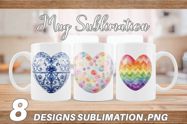 Mug Wrap Watercolor Heart Shaped Easter Egg Art Sublimation artnoy 