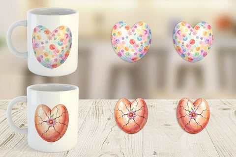 Mug Wrap Watercolor Heart Shaped Easter Egg Art Sublimation artnoy 